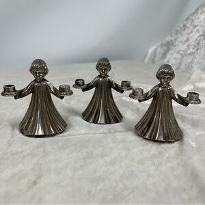 Double Candle Holder Italian Altar Boy Small Taper Silver Plated set of 3